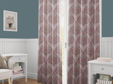 Lavender Grey and Rose Leaves Pattern Velvet Readymade Curtain
