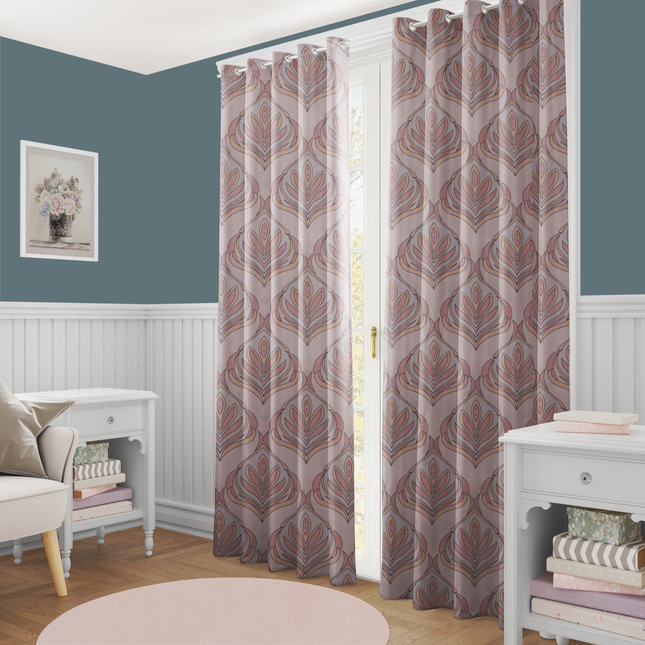 Lavender Grey and Rose Leaves Pattern Velvet Readymade Curtain