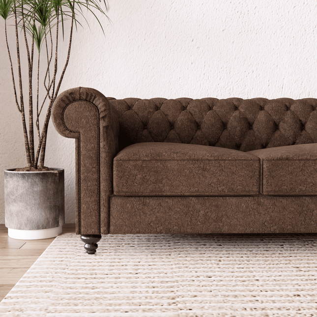 Chocolate Brown Colour Textured Velvet Flock Easy Clean Sofa and Chair Fabric
