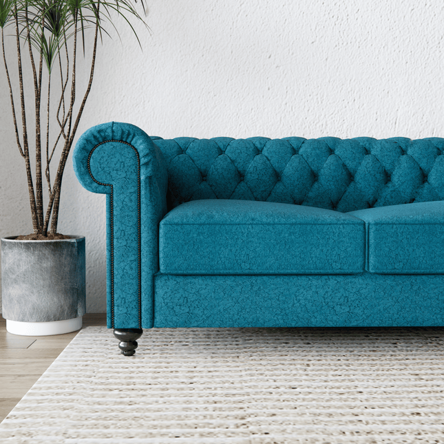 Turquoise Colour Textured Velvet Flock Easy Clean Sofa and Chair Fabric