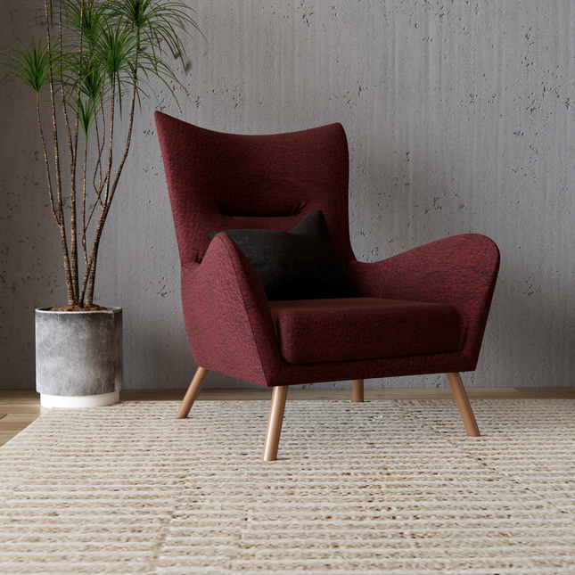 Burgundy Colour Leather like Textured Suede Sofa and Chair Fabric