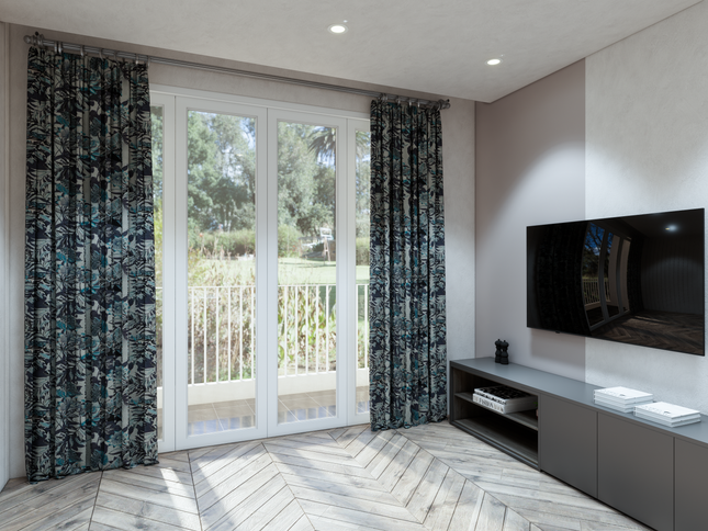 Blue and Grey Colour Floral and Leaves Pattern Velvet Curtain Fabric printed