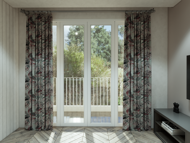 Black and maroon Colour Floral and Leaves Pattern Velvet Curtain Fabric printed