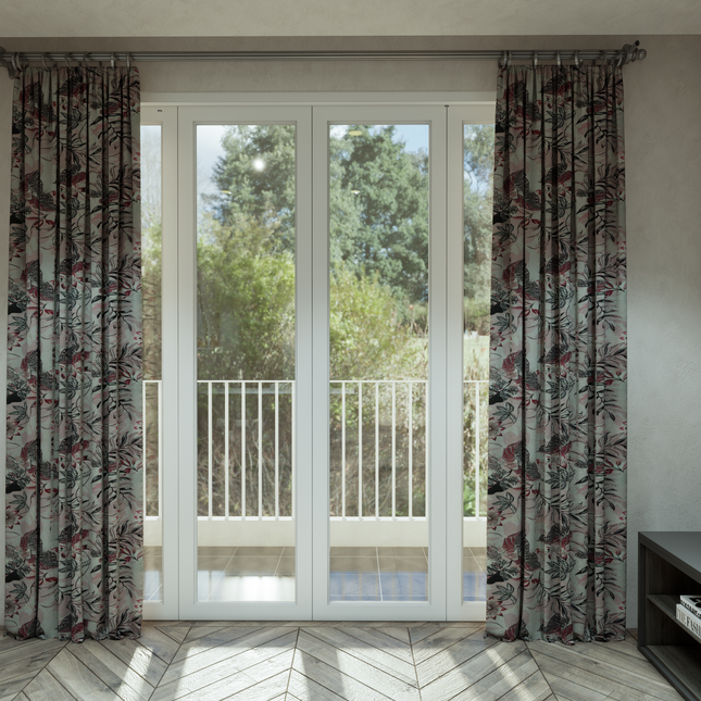Black and maroon Colour Floral and Leaves Pattern Velvet Curtain Fabric printed