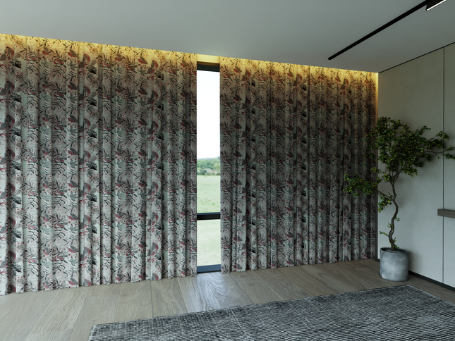 Black and maroon Colour Floral and Leaves Pattern Velvet Curtain Fabric printed