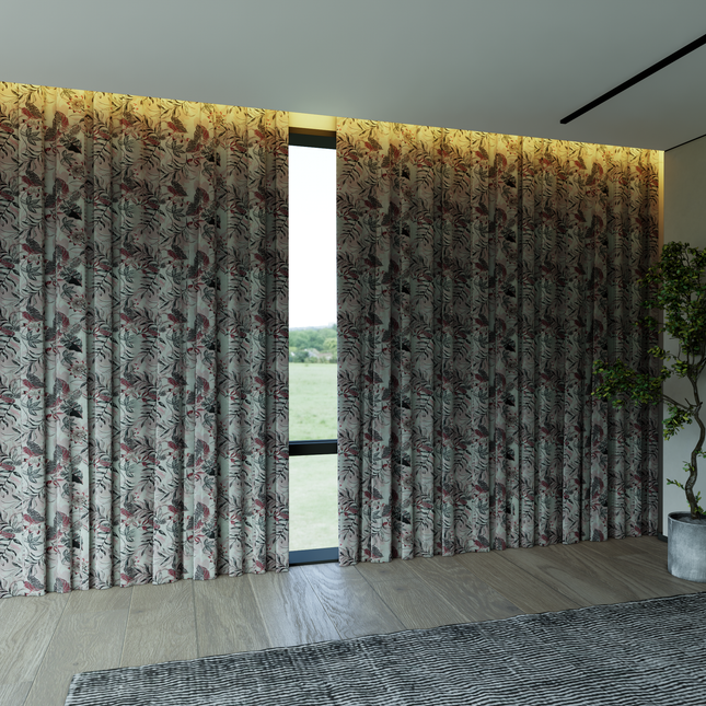 Black and maroon Colour Floral and Leaves Pattern Velvet Curtain Fabric printed