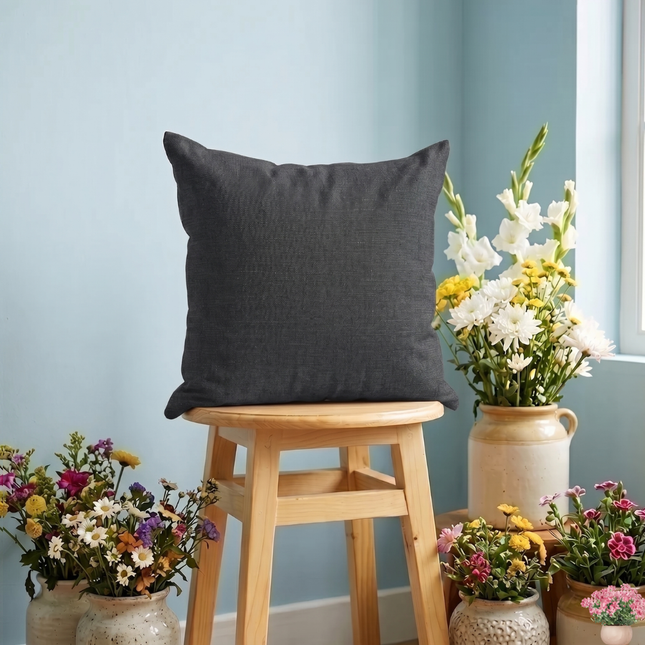 Charcoal grey colour textured plain velvet flock readymade cushion cover