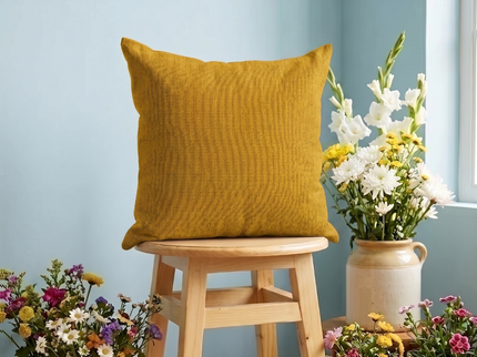 Mustard colour textured plain velvet flock readymade cushion cover