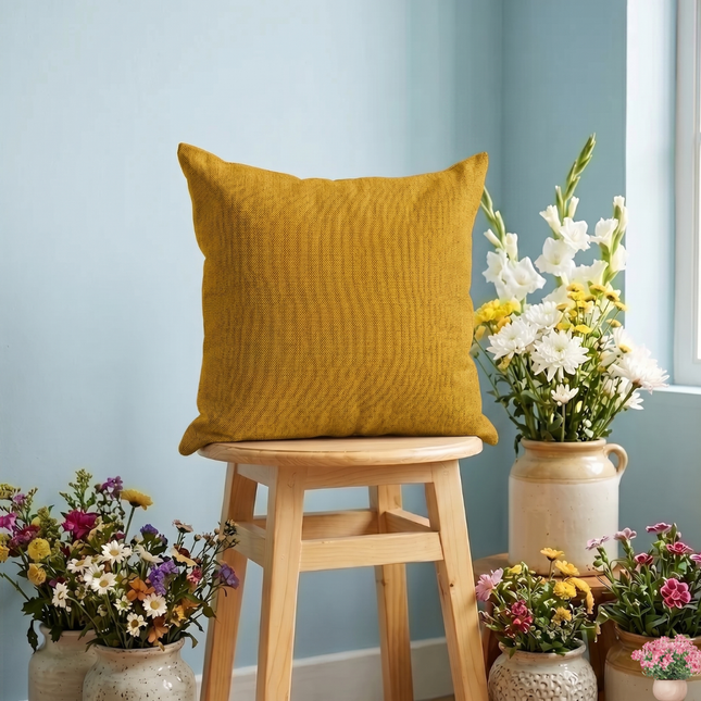 Mustard colour textured plain velvet flock readymade cushion cover