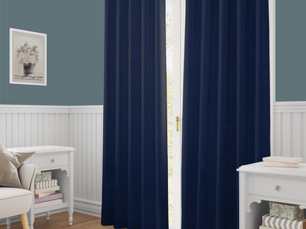 Dark Navy Blue Colour Textured Velvet Flock Readymade Curtain