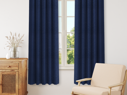 Dark Navy Blue Colour Textured Velvet Flock Readymade Curtain