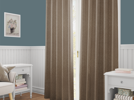 Cedar Brown Colour Textured Velvet Flock Readymade Curtain