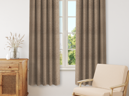 Cedar Brown Colour Textured Velvet Flock Readymade Curtain