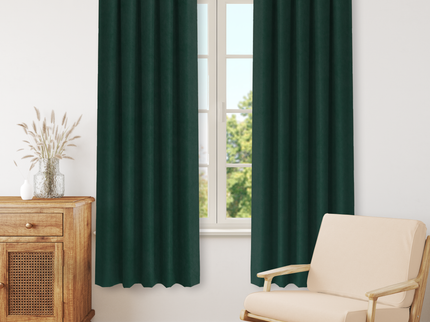 Medium Green Colour Plain Velvet Flock Easy Clean Readymade Curtain