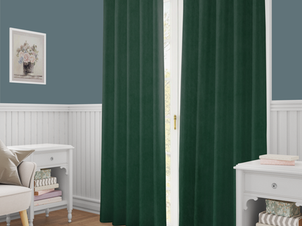 Medium Green Colour Plain Velvet Flock Easy Clean Readymade Curtain