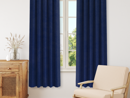 Royal Blue Colour Plain Velvet Flock Easy Clean Readymade Curtain