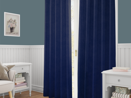 Royal Blue Colour Plain Velvet Flock Easy Clean Readymade Curtain