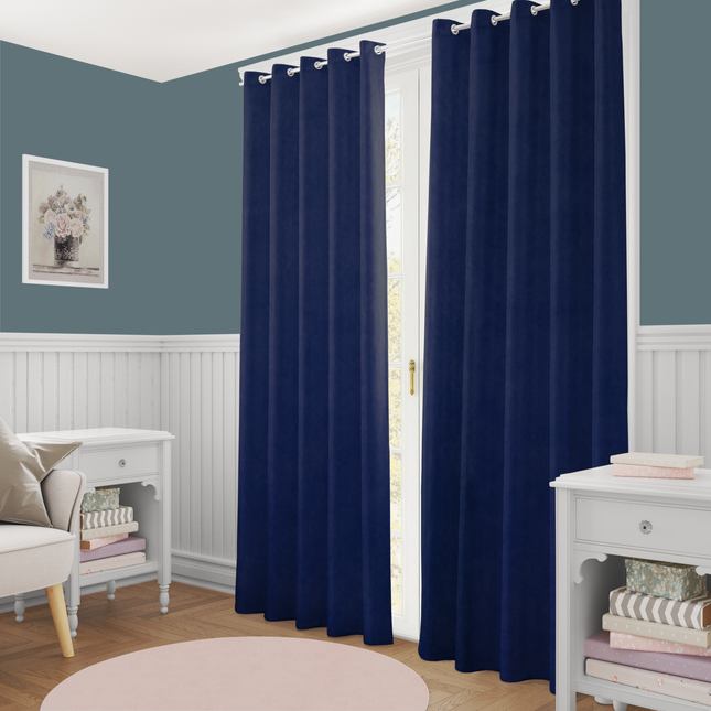 Royal Blue Colour Plain Velvet Flock Easy Clean Readymade Curtain