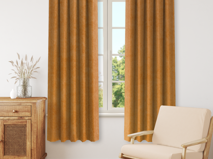 Dark Yellow Colour Plain Velvet Flock Easy Clean Readymade Curtain