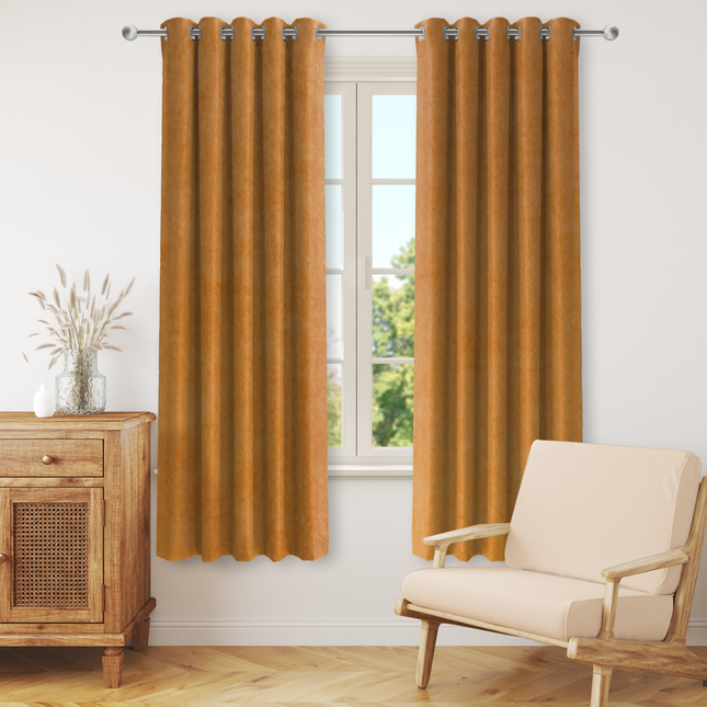 Dark Yellow Colour Plain Velvet Flock Easy Clean Readymade Curtain