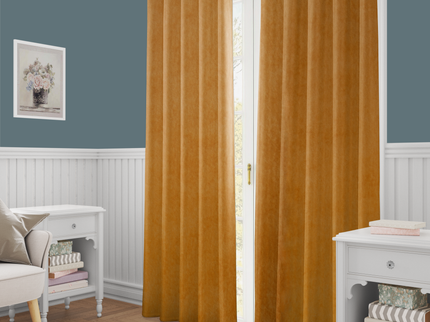 Dark Yellow Colour Plain Velvet Flock Easy Clean Readymade Curtain