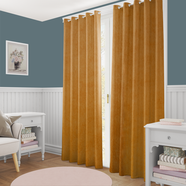 Dark Yellow Colour Plain Velvet Flock Easy Clean Readymade Curtain