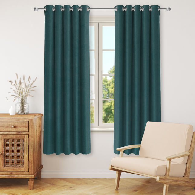 Dark Green Colour Plain Velvet Flock Easy Clean Readymade Curtain