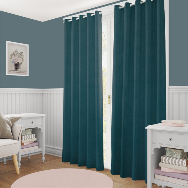 Dark Green Colour Plain Velvet Flock Easy Clean Readymade Curtain
