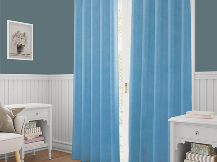 Medium Blue Colour Plain Velvet Flock Easy Clean Readymade Curtain