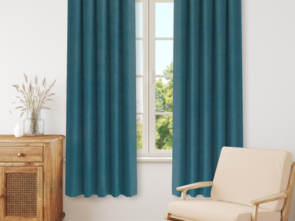Turquoise Colour Plain Velvet Flock Easy Clean Readymade Curtain