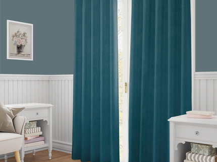 Turquoise Colour Plain Velvet Flock Easy Clean Readymade Curtain
