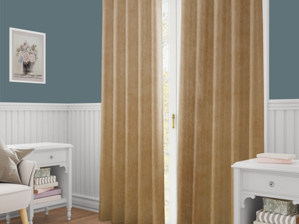 Peanut Brown Colour Plain Velvet Flock Easy Clean Readymade Curtain