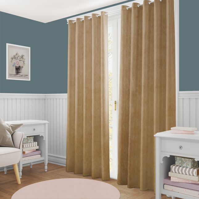 Peanut Brown Colour Plain Velvet Flock Easy Clean Readymade Curtain