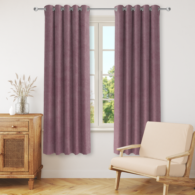 Ultra Pink Colour Plain Velvet Flock Easy Clean Readymade Curtain