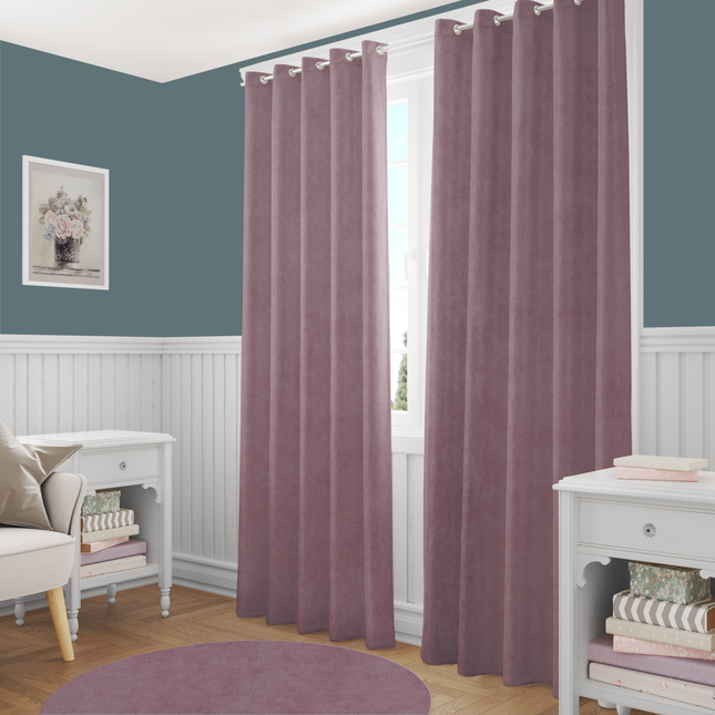 Ultra Pink Colour Plain Velvet Flock Easy Clean Readymade Curtain