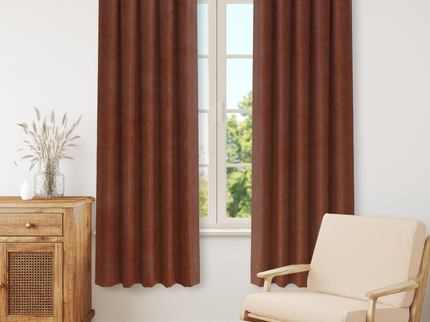 Cinnamon Brown Colour Plain Velvet Flock Easy Clean Readymade Curtain