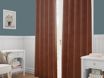 Cinnamon Brown Colour Plain Velvet Flock Easy Clean Readymade Curtain