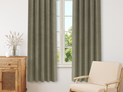 Olive Light Brown Colour Plain Velvet Flock Easy Clean Readymade Curtain