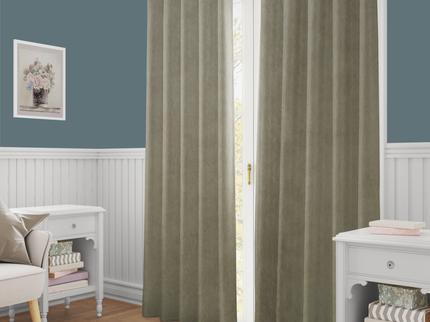 Olive Light Brown Colour Plain Velvet Flock Easy Clean Readymade Curtain
