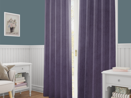Mauve Violet Colour Plain Velvet Flock Easy Clean Readymade Curtain