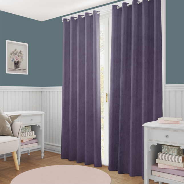 Mauve Violet Colour Plain Velvet Flock Easy Clean Readymade Curtain