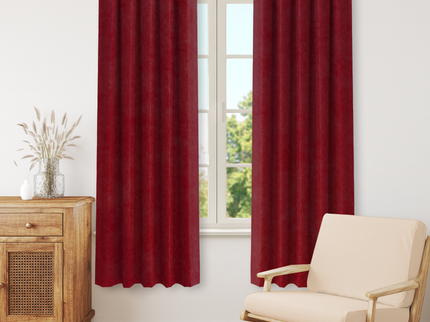 Rust Red Colour Plain Velvet Flock Easy Clean Readymade Curtain