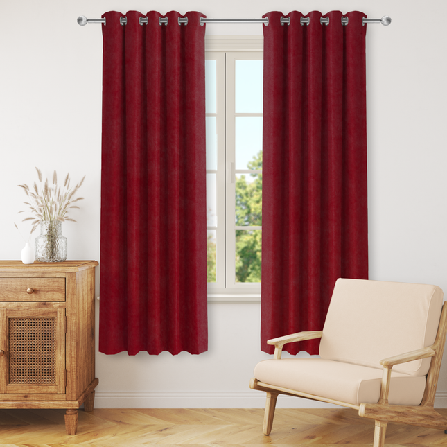 Rust Red Colour Plain Velvet Flock Easy Clean Readymade Curtain