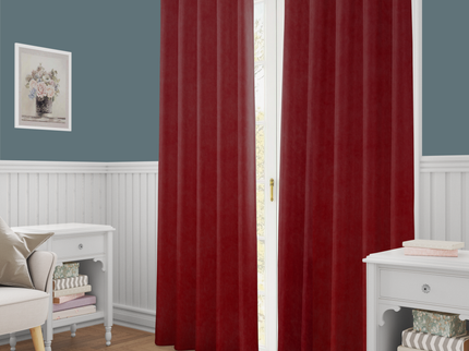 Rust Red Colour Plain Velvet Flock Easy Clean Readymade Curtain