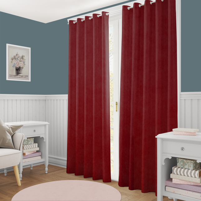 Rust Red Colour Plain Velvet Flock Easy Clean Readymade Curtain