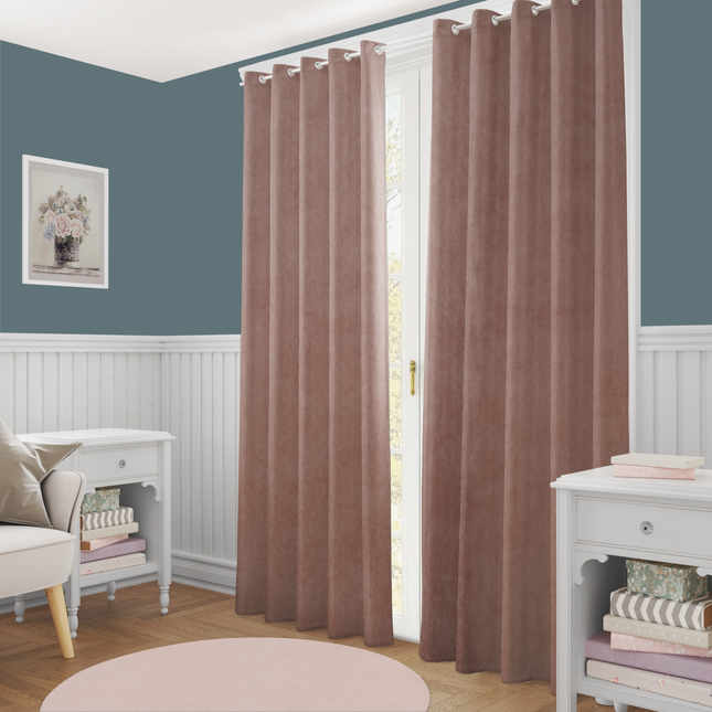 Peach Colour Plain Velvet Flock Easy Clean Readymade Curtain