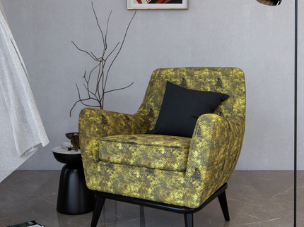 Olive Green and Mustard yellow Colour Textured Velvet Flock Easy Clean Sofa, Chair and Curtain Fabric