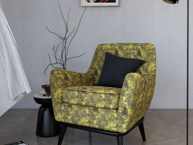 Olive Green and Mustard yellow Colour Textured Velvet Flock Easy Clean Sofa, Chair and Curtain Fabric