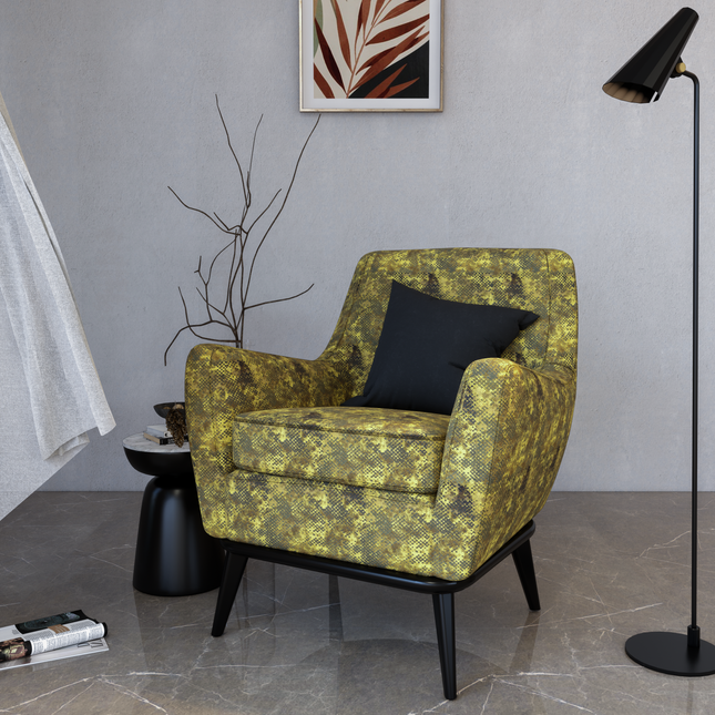 Olive Green and Mustard yellow Colour Textured Velvet Flock Easy Clean Sofa, Chair and Curtain Fabric