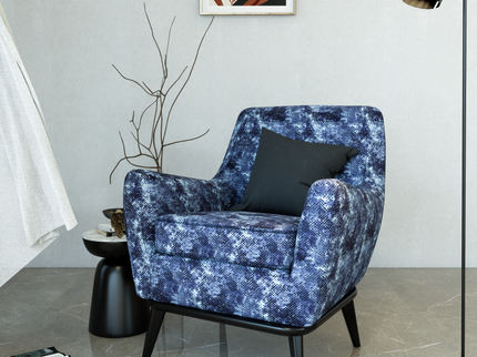 Dark Navy Blue and Sky blue Colour Textured Velvet Flock Easy Clean Sofa, Chair and Curtain Fabric